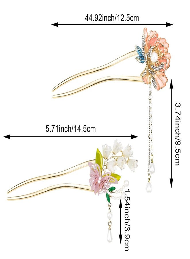 Arvintas 2 PACK Chinese Flower Hair Stick for Buns Women Girl's Hair Stick Metal Hair Accessories Chinese Traditional Hair Sticks for Long Hair Hair Chopsticks for Women Girl Classic Vintage Flower (Style 2) - Image 2